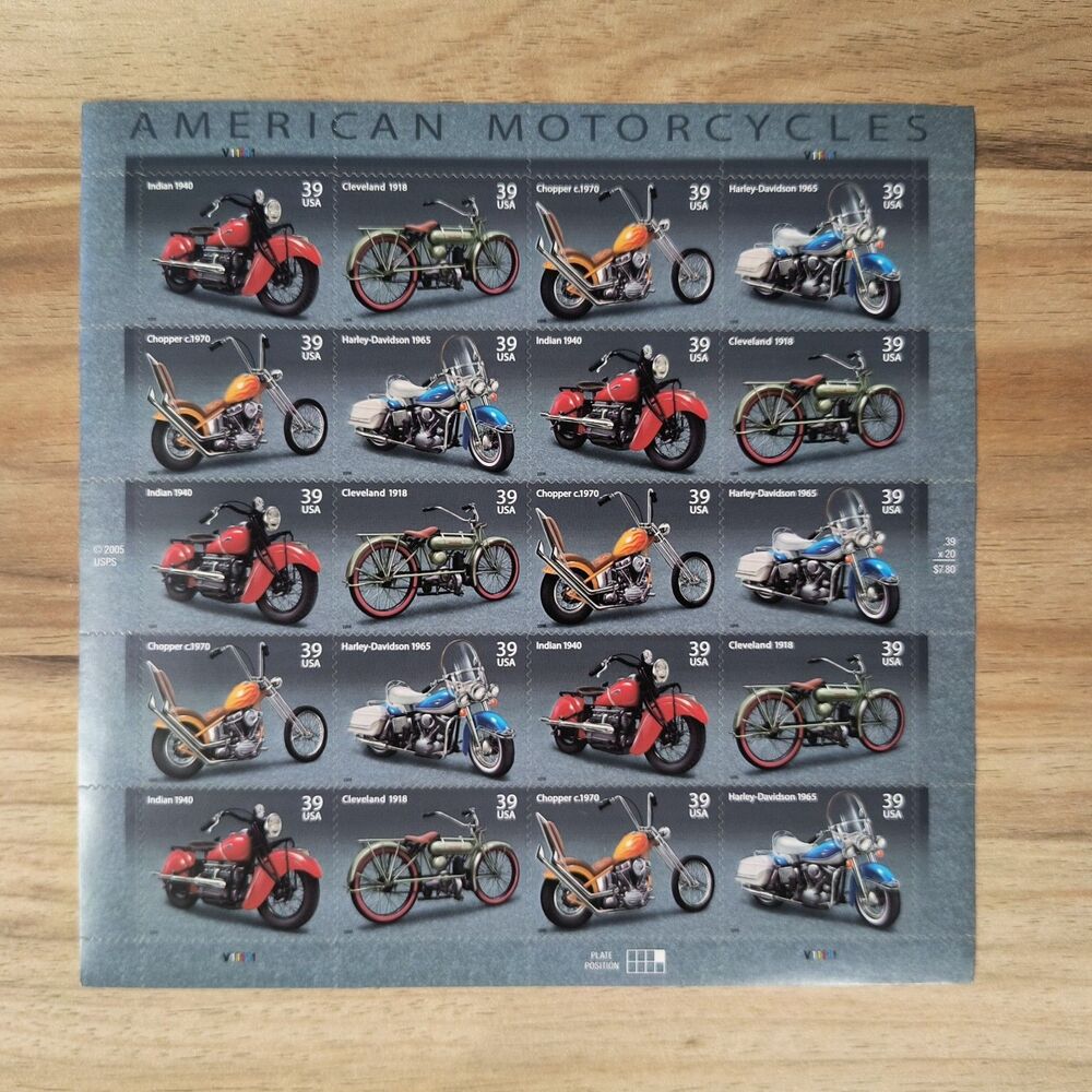 Vintage 2005 USPS "American Motorcycles" 39¢ Stamp Sheet Mint NH Collectible